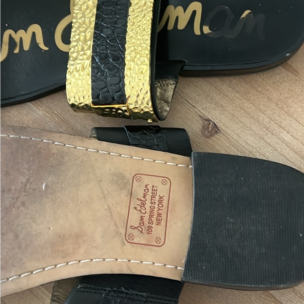 Sam Edelman Men's Black and Gold Slide Sandals - Picture 3 of 3